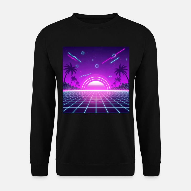 Neon Retro Sunset Grid - Unisex Pullover - Schwarz