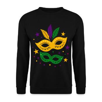 Karneval Masken mit Sternen & bunten Federn - Unisex Pullover - Schwarz - Vorne - Alina (178cm) & Michal (187cm)