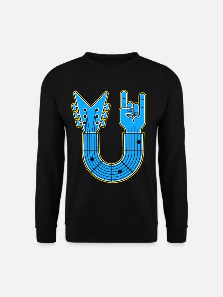Blue U-Shape Guitar with Rock Hand - Unisex Sweatshirt - black