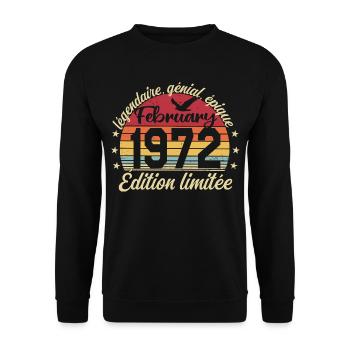 Février 1972 Anniversaire février 1972 Retro 1972 - Sweat-shirt Unisexe - noir - Devant - Alina (178cm) & Michal (187cm)