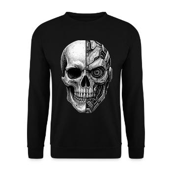 Halb Totenkopf Halber Roboter Cyborg Skull sticker - Unisex Pullover - Schwarz - Vorne - Alina (178cm) & Michal (187cm)