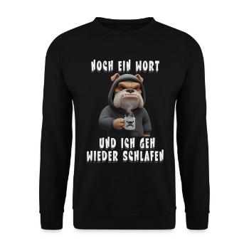 Lustige Bulldogge Kaffee Spruch Morgenmuffel - Unisex Pullover - Schwarz - Vorne - Alina (178cm) & Michal (187cm)