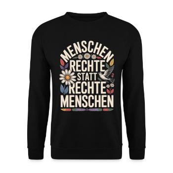 Menschenrechte statt rechte Menschen Statement - Unisex Pullover - Schwarz - Vorne - Alina (178cm) & Michal (187cm)