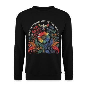 Menschenrechte statt Rechte Menschen Statement - Unisex Pullover - Schwarz - Vorne - Alina (178cm) & Michal (187cm)