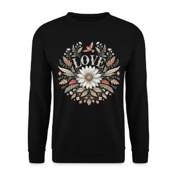 Love Flower Motif Gift for Lovers Partner - Unisex Sweatshirt - black - Front - Alina (178cm) & Michal (187cm)