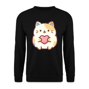 Kawaii Katze Herz Cartoon Motiv für Katzen Fans - Unisex Pullover - Schwarz - Vorne - Alina (178cm) & Michal (187cm)