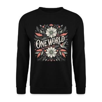 Tenue vintage du Festival de la paix One World Floral - Sweat-shirt Unisexe - noir - Devant - Alina (178cm) & Michal (187cm)