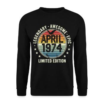 Limited Edition April 1974 - Vintage Design 1974 - Unisex Sweatshirt - black - Front - Alina (178cm) & Michal (187cm)