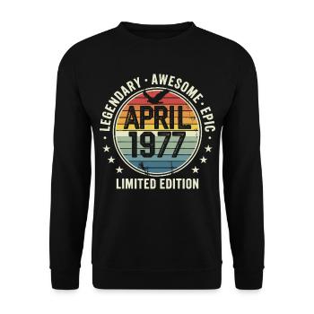 Limited Edition April 1977 - Vintage Design 1977 - Unisex Sweatshirt - black - Front - Alina (178cm) & Michal (187cm)