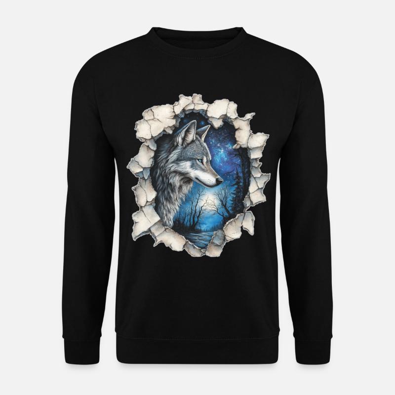 Wolf mit Sternen - Unisex Pullover - Schwarz