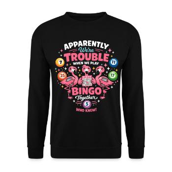 Bingo Flamingos Lustiger Spruch Damen Design - Unisex Pullover - Schwarz - Vorne - Alina (178cm) & Michal (187cm)