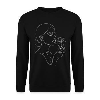 Line Painting Woman with Rose I Unisex Line Art T-Shirt - Unisex Sweatshirt - black - Front - Alina (178cm) & Michal (187cm)