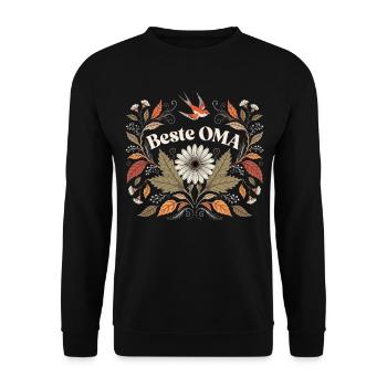 Beste Oma Blumen Motiv Geschenkidee Vintage - Unisex Pullover - Schwarz - Vorne - Alina (178cm) & Michal (187cm)