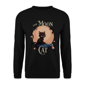 Süße Katze auf dem Mond – Mystisches Katzen Design - Unisex Pullover - Schwarz - Vorne - Alina (178cm) & Michal (187cm)
