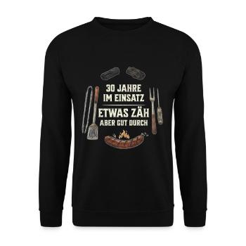 Grillmeister 30. Geburtstag - Geschenk für Männer - Unisex Pullover - Schwarz - Vorne - Alina (178cm) & Michal (187cm)