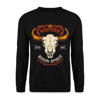 Western Bison Spirit Skull - Unisex Sweatshirt - black - Front - Alina (178cm) & Michal (187cm)