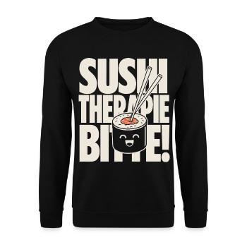 Sushi Therapie Hilft Kawaii Spruch - Unisex Pullover - Schwarz - Vorne - Alina (178cm) & Michal (187cm)