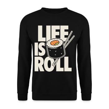 Life Is Roll Kawaii Sushi Motif - Unisex Sweatshirt - black - Front - Alina (178cm) & Michal (187cm)