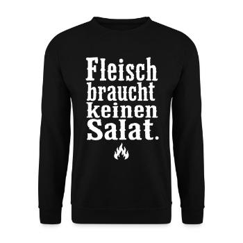 Fleisch braucht keinen Salat Spruch Grill Motiv - Unisex Pullover - Schwarz - Vorne - Alina (178cm) & Michal (187cm)