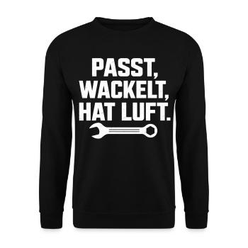 Passt wackelt und hat Luft Handwerker Spruch - Unisex Pullover - Schwarz - Vorne - Alina (178cm) & Michal (187cm)