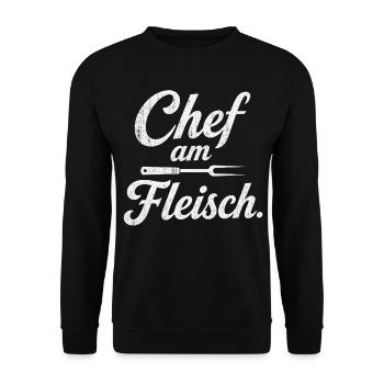 Chef am Fleisch Grillen Grillmeister für Männer - Unisex Pullover - Schwarz - Vorne - Alina (178cm) & Michal (187cm)