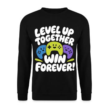 Montez de niveau ensemble Gagnez pour toujours - Sweat-shirt Unisexe - noir - Devant - Alina (178cm) & Michal (187cm)