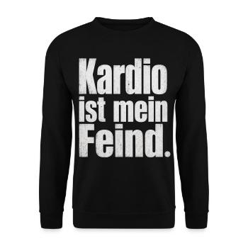 Kardio ist mein Feind Fitness Spruch Gym - Unisex Pullover - Schwarz - Vorne - Alina (178cm) & Michal (187cm)