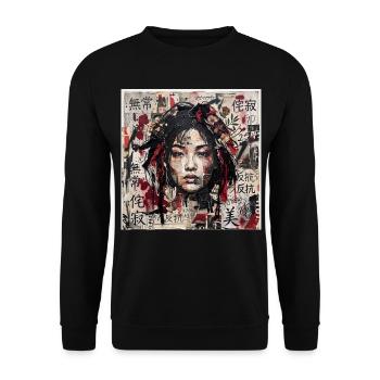 Japanese Collage Art Asia Punk Samuraifrau Collage - Unisex Pullover - Schwarz - Vorne - Alina (178cm) & Michal (187cm)