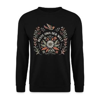 Beste Oma der Welt Blumen Spruch T-Shirt Geschenk - Unisex Pullover - Schwarz - Vorne - Alina (178cm) & Michal (187cm)