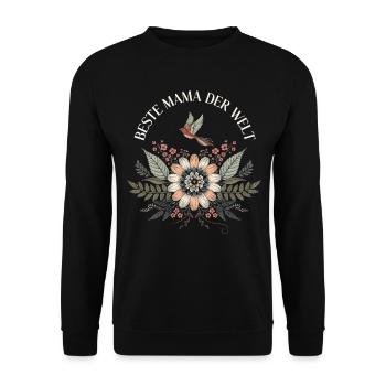 Beste Mama der Welt Blumen Spruch T-Shirt Tasse - Unisex Pullover - Schwarz - Vorne - Alina (178cm) & Michal (187cm)