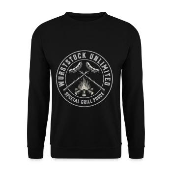 Wurststock Unlimited Grill Force - Unisex Pullover - Schwarz - Vorne - Alina (178cm) & Michal (187cm)