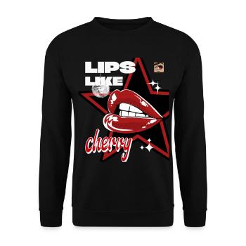 Lippen Shirt – Y2K shirt, vintage look, aesthetic  - Unisex Pullover - Schwarz - Vorne - Alina (178cm) & Michal (187cm)