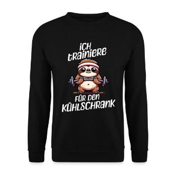 Faultier Shirt – Ich Trainiere Für Den Kühlschrank - Unisex Pullover - Schwarz - Vorne - Alina (178cm) & Michal (187cm)