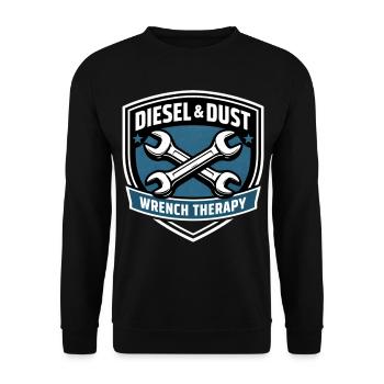 Diesel & Dust Wrench Therapy Schrauber Motiv - Unisex Pullover - Schwarz - Vorne - Alina (178cm) & Michal (187cm)