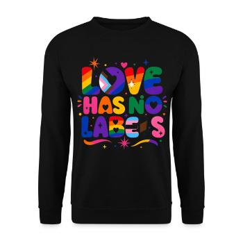 Love Has No Labels Regenbogen Pride Spruch - Unisex Pullover - Schwarz - Vorne - Alina (178cm) & Michal (187cm)
