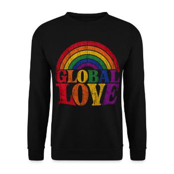 Global Love Regenbogen CSD Pride Spruch Shirt  - Unisex Pullover - Schwarz - Vorne - Alina (178cm) & Michal (187cm)