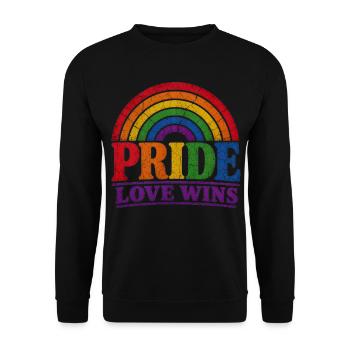 Pride Love Wins Regenbogen Vintage T-Shirt Sticker - Unisex Pullover - Schwarz - Vorne - Alina (178cm) & Michal (187cm)