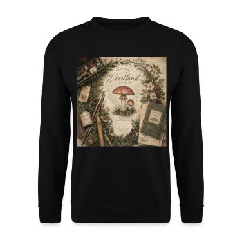 Illustration de champignons Affiche rétro murale de décoration forestière - Sweat-shirt Unisexe - noir - Devant - Alina (178cm) & Michal (187cm)