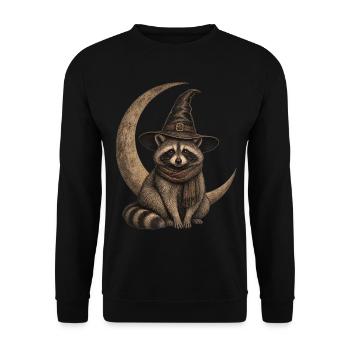 Raccoon with witch hat before crescent moon Halloween - Unisex Sweatshirt - black - Front - Alina (178cm) & Michal (187cm)