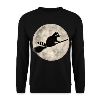 Raccoon on broom before full moon Halloween Funny - Unisex Sweatshirt - black - Front - Alina (178cm) & Michal (187cm)