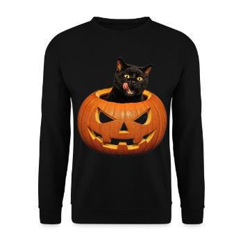Halloween Cat with Pumpkin Retro Scary Motif - Unisex Sweatshirt - black - Front - Alina (178cm) & Michal (187cm)