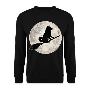 Shiba Inu Witch's Broom Full Moon T-Shirt Halloween - Unisex Sweatshirt - black - Front - Alina (178cm) & Michal (187cm)