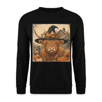 Scottish Cow Halloween Hoodie Vintage Cow - Unisex Sweatshirt - black - Front - Alina (178cm) & Michal (187cm)