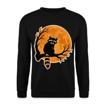Raccoon Full Moon Halloween Retro Sticker Motif - Unisex Sweatshirt - black - Front - Alina (178cm) & Michal (187cm)
