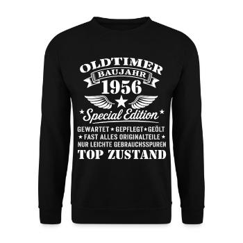 Geschenk zum 70. Geburtstag Oldtimer Baujahr 1956 - Unisex Pullover - Schwarz - Vorne - Alina (178cm) & Michal (187cm)