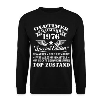 Geschenk zum 50. Geburtstag Oldtimer Baujahr 1976 - Unisex Pullover - Schwarz - Vorne - Alina (178cm) & Michal (187cm)