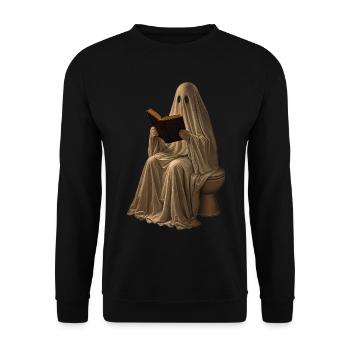 Ghost Reads Book Sweat à capuche toilettes Halloween rétro - Sweat-shirt Unisexe - noir - Devant - Alina (178cm) & Michal (187cm)