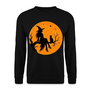 Sorcière d’Halloween avec un motif de t-shirt de chat en pleine lune - Sweat-shirt Unisexe - noir - Devant - Alina (178cm) & Michal (187cm)