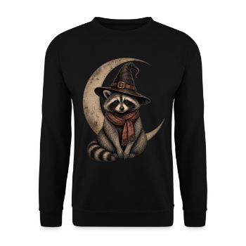 Halloween Waschbär mit Halbmond und Hexenhut - Unisex Pullover - Schwarz - Vorne - Alina (178cm) & Michal (187cm)