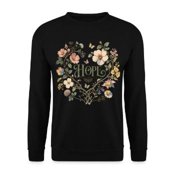 Hope Blumen Herz T-Shirt Botanical Vintage Floral - Unisex Pullover - Schwarz - Vorne - Alina (178cm) & Michal (187cm)